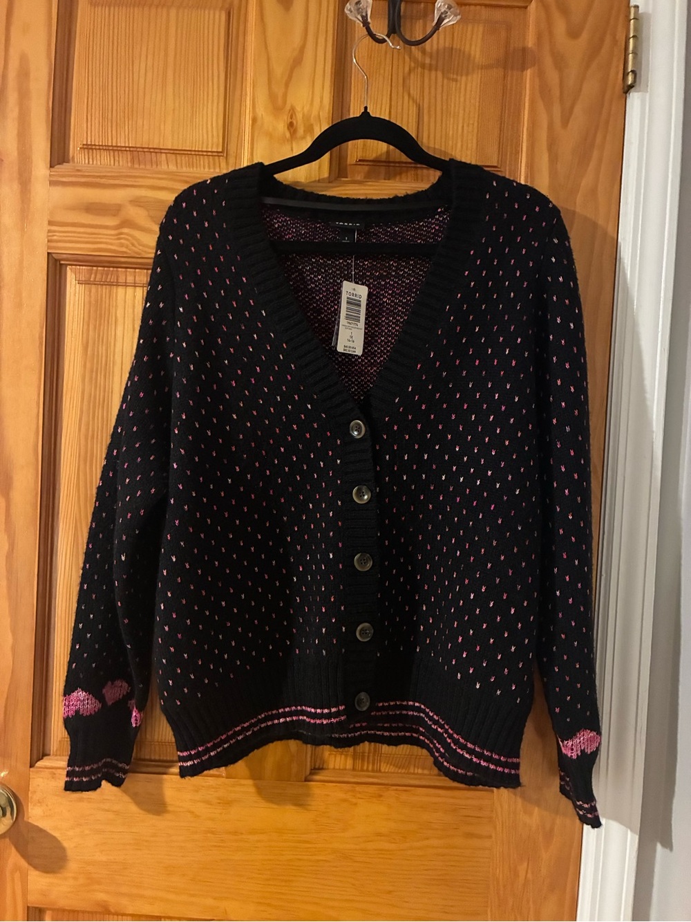 torrid Black Cardigan Sweater with Pink Accent Dots